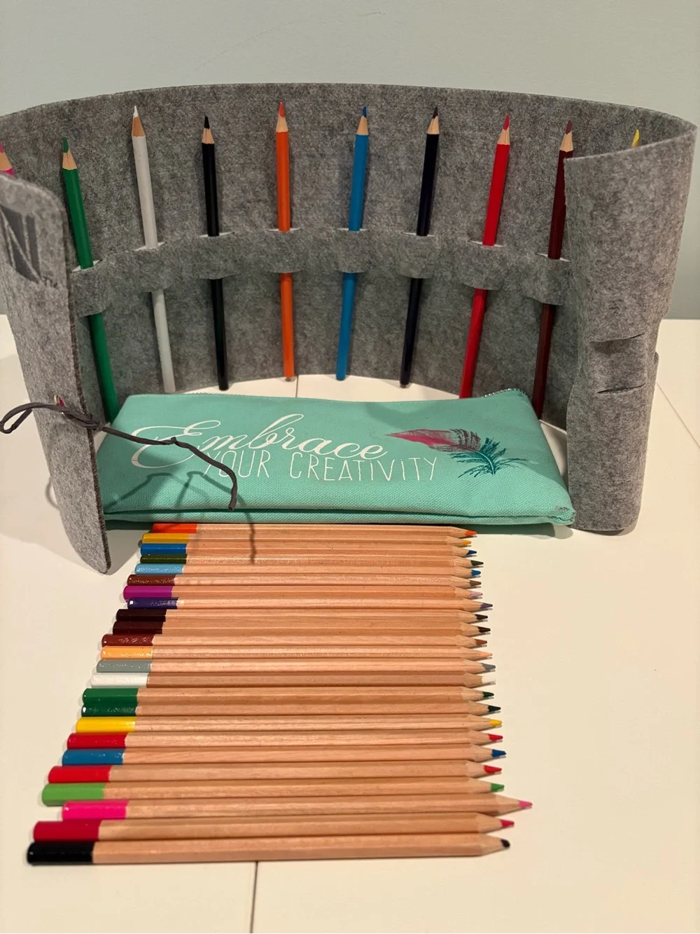 Colored Pencils Roll-Up Holder & Canvas Pencil Case Lots of Color